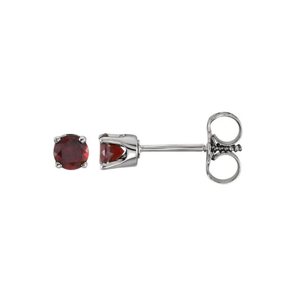 Kids 14k White Gold 3mm Mozambique Garnet Youth Threaded Post Earrings